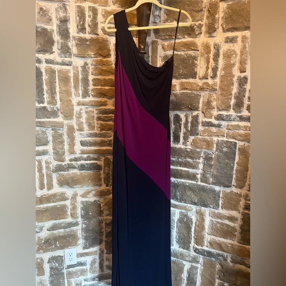Lauren Ralph Lauren Navy Blue & Purple One Shoulder Cocktail Gown size large nwt - Picture 4 of 8